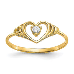 10k Yellow Gold CZ Heart Ring, Size 6