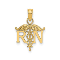 14k Yellow Gold RN Registered Nurse Pendant, 15x12mm