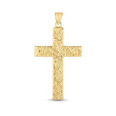 14K Yellow Gold Texture Cross Charm Pendant