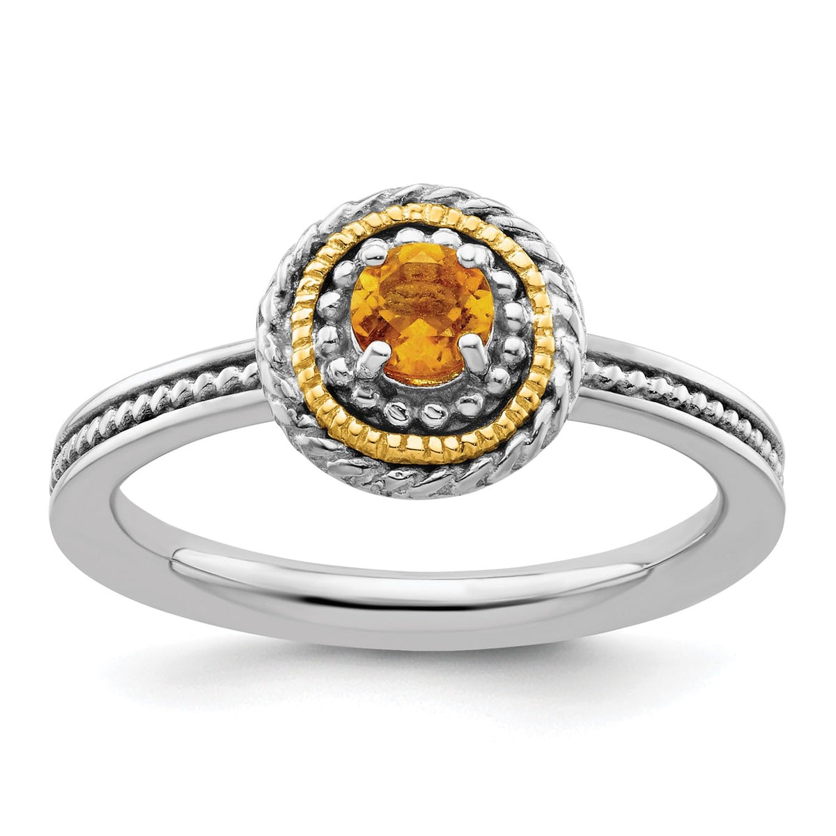 Sterling Silver and 14k Yellow Gold Stackable Expressions Sterling Silver Birthstone Ring (Citrine, 8)