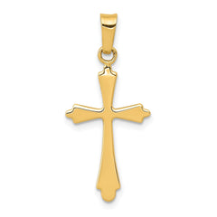 14K Solid Yellow Gold High Polished Unisex Cross Pendant, 28x12mm