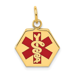 14k Yellow Gold Red Enamel Medical Hexagonal Disc Pendant, 20x15mm