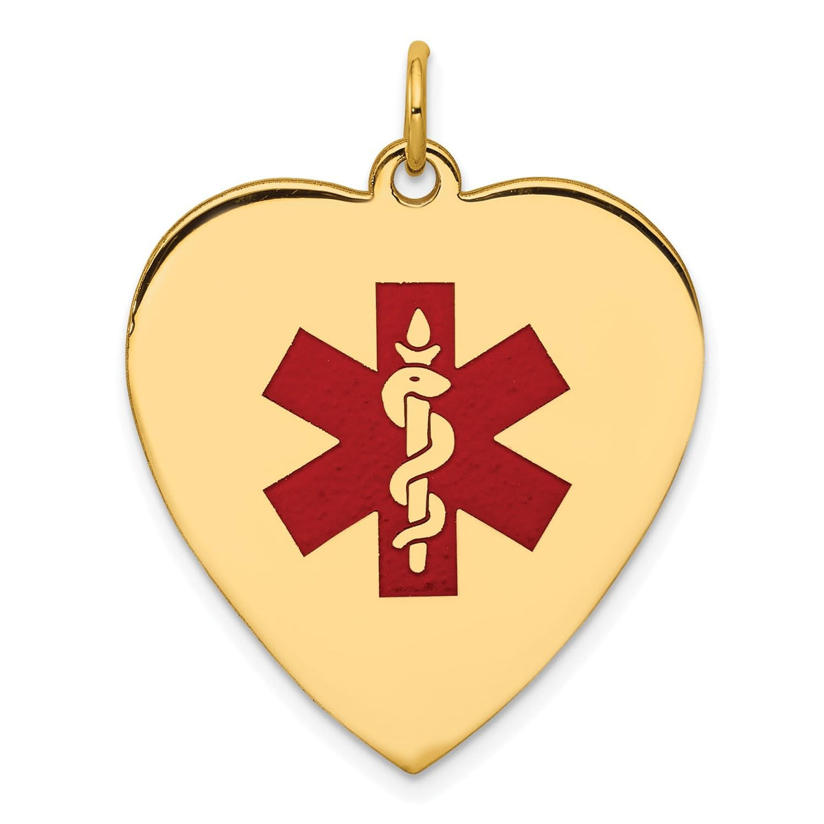 14k Yellow Gold Heart Medical Alert Pendant, 31x24mm, Enameled