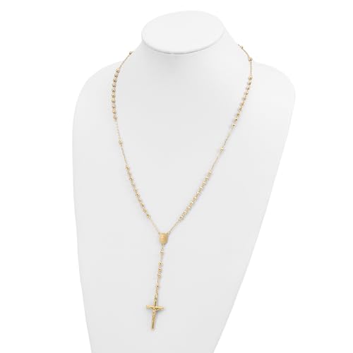 Jewelry Affairs 14K Yellow Gold Rosary Necklace, 4mm Beaded Chain, 24 inch Length, Cross Pendant