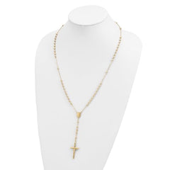 Jewelry Affairs 14K Yellow Gold Rosary Necklace, 4mm Beaded Chain, 24 inch Length, Cross Pendant