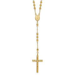 Jewelry Affairs 14K Yellow Gold Rosary Necklace, 4mm Beaded Chain, 24 inch Length, Cross Pendant