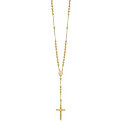 Jewelry Affairs 14K Yellow Gold Rosary Necklace, 4mm Beaded Chain, 24 inch Length, Cross Pendant