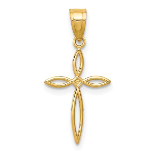 Jewelry Affairs 14K Yellow Gold Cross Pendant, Passion Design, 24x12mm