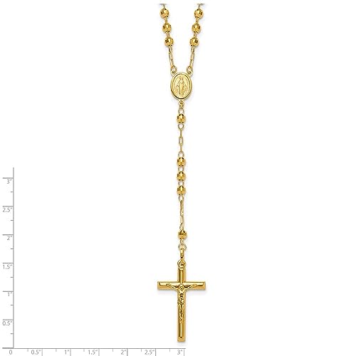 Jewelry Affairs 14K Yellow Gold Rosary Necklace, 4mm Beaded Chain, 24 inch Length, Cross Pendant