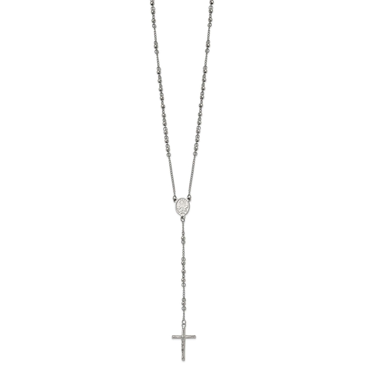 Jewelry Affairs Religious Rosary Necklace, Stainless Steel, 25 inch, 4mm Beaded Chain with Cross