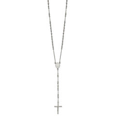 Jewelry Affairs Religious Rosary Necklace, Stainless Steel, 25 inch, 4mm Beaded Chain with Cross