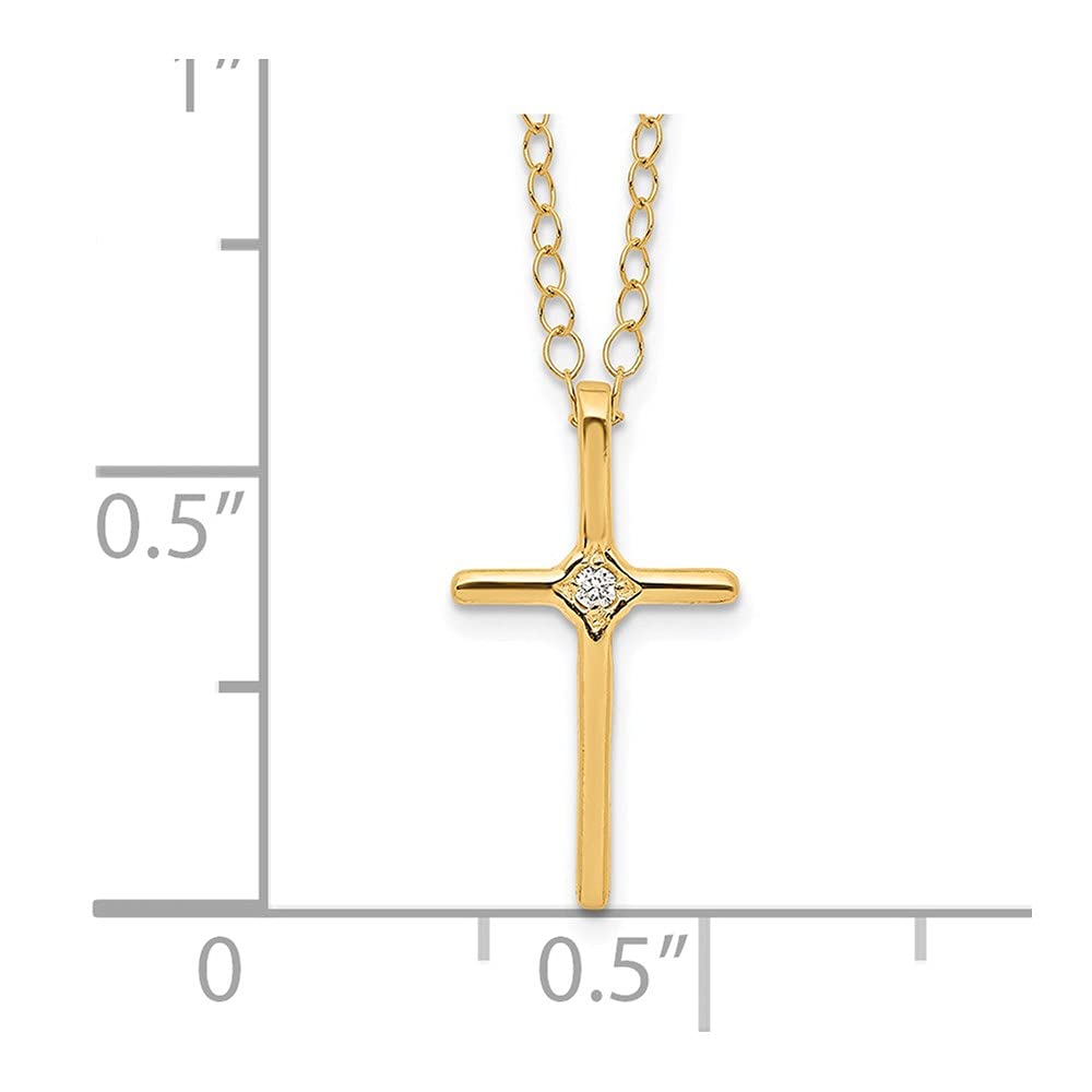 Jewelry Affairs 14k Yellow Gold Diamond Cross Pendant Necklace, 15 Inch Chain, 0.01ct