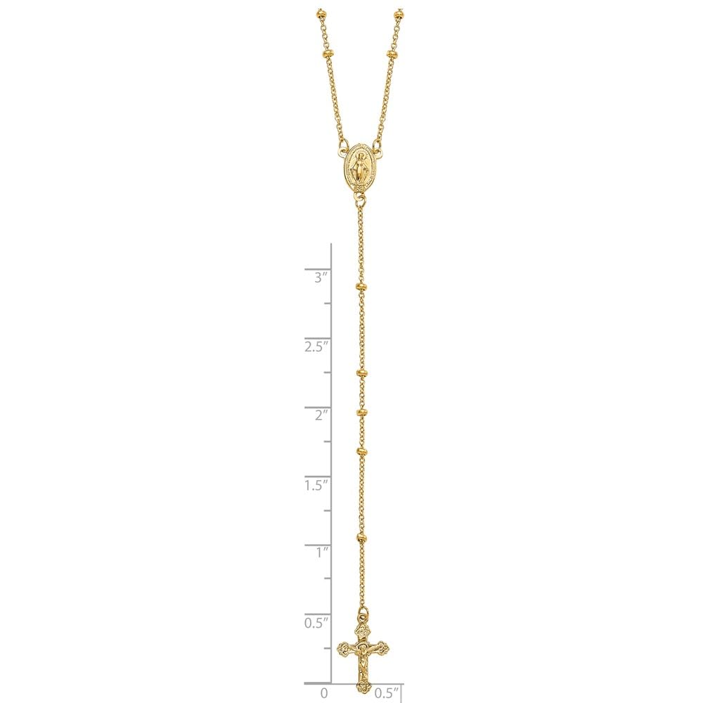 Jewelry Affairs 14K Yellow Gold Religious Rosary Y-Necklace with Cross and Beaded Chain, 19.5 Inches