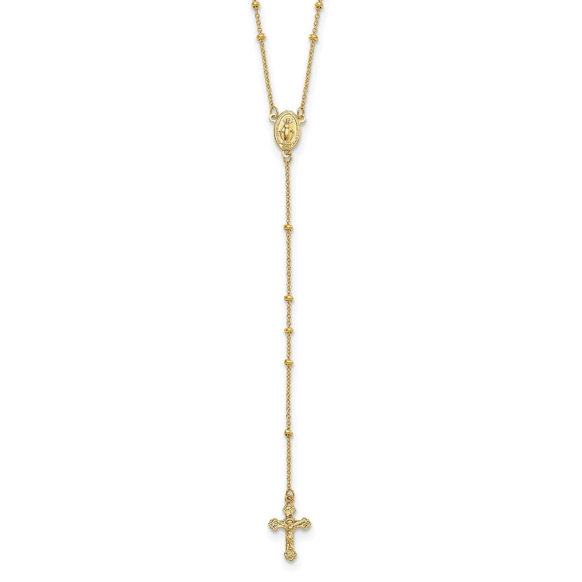 Jewelry Affairs 14K Yellow Gold Religious Rosary Y-Necklace with Cross and Beaded Chain, 19.5 Inches