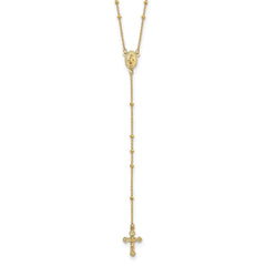 Jewelry Affairs 14K Yellow Gold Religious Rosary Y-Necklace with Cross and Beaded Chain, 19.5 Inches