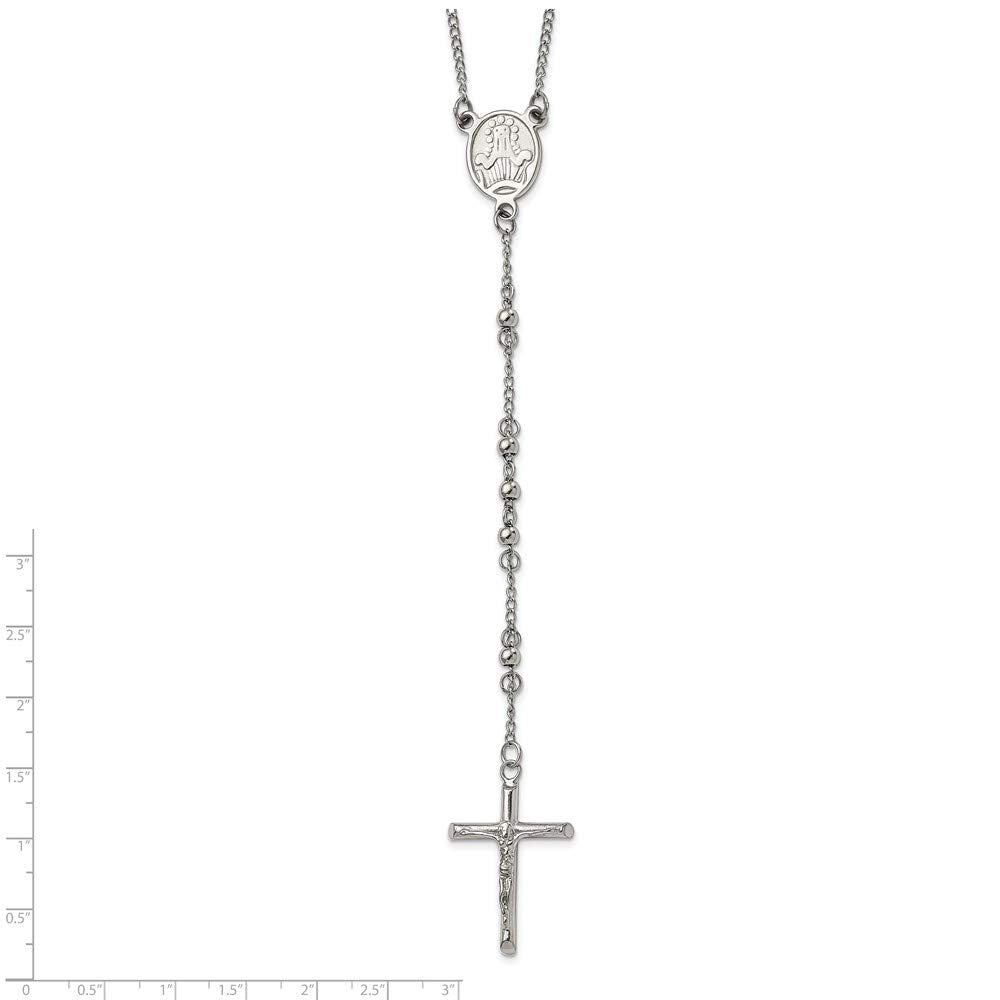 Jewelry Affairs Religious Rosary Necklace, Stainless Steel, 25 inch, 4mm Beaded Chain with Cross