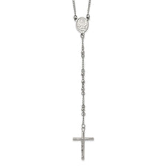 Jewelry Affairs Religious Rosary Necklace, Stainless Steel, 25 inch, 4mm Beaded Chain with Cross