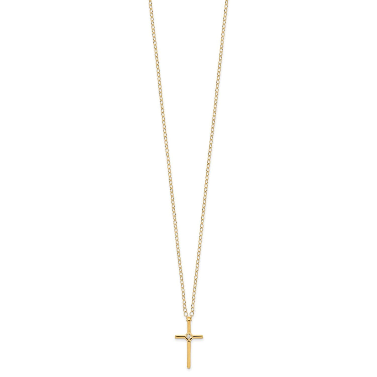 Jewelry Affairs 14k Yellow Gold Diamond Cross Pendant Necklace, 15 Inch Chain, 0.01ct