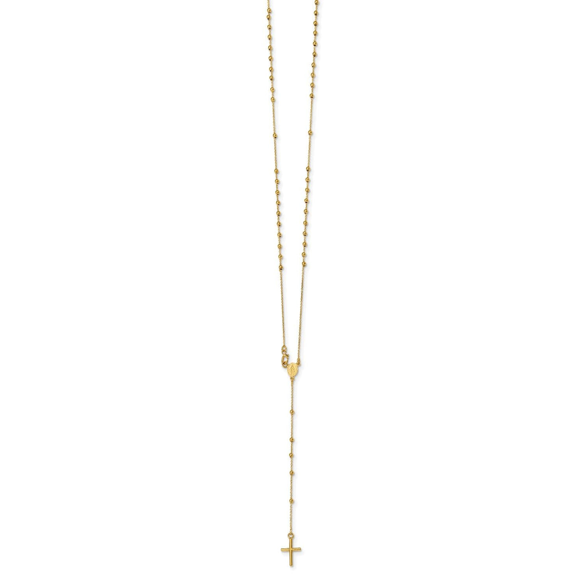 Jewelry Affairs 14K Yellow Gold Rosary Cross Pendant Necklace, Beaded Chain, 16.5 Inches