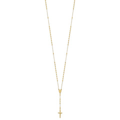 Jewelry Affairs 14K Yellow Gold Rosary Necklace, Faceted Beads Chain, Cross and Medallion, 24 Inch