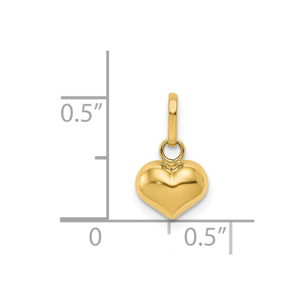 Jewelry Affairs 14K Yellow Gold 3-D Puffed Heart Charm Pendant, 12x7mm