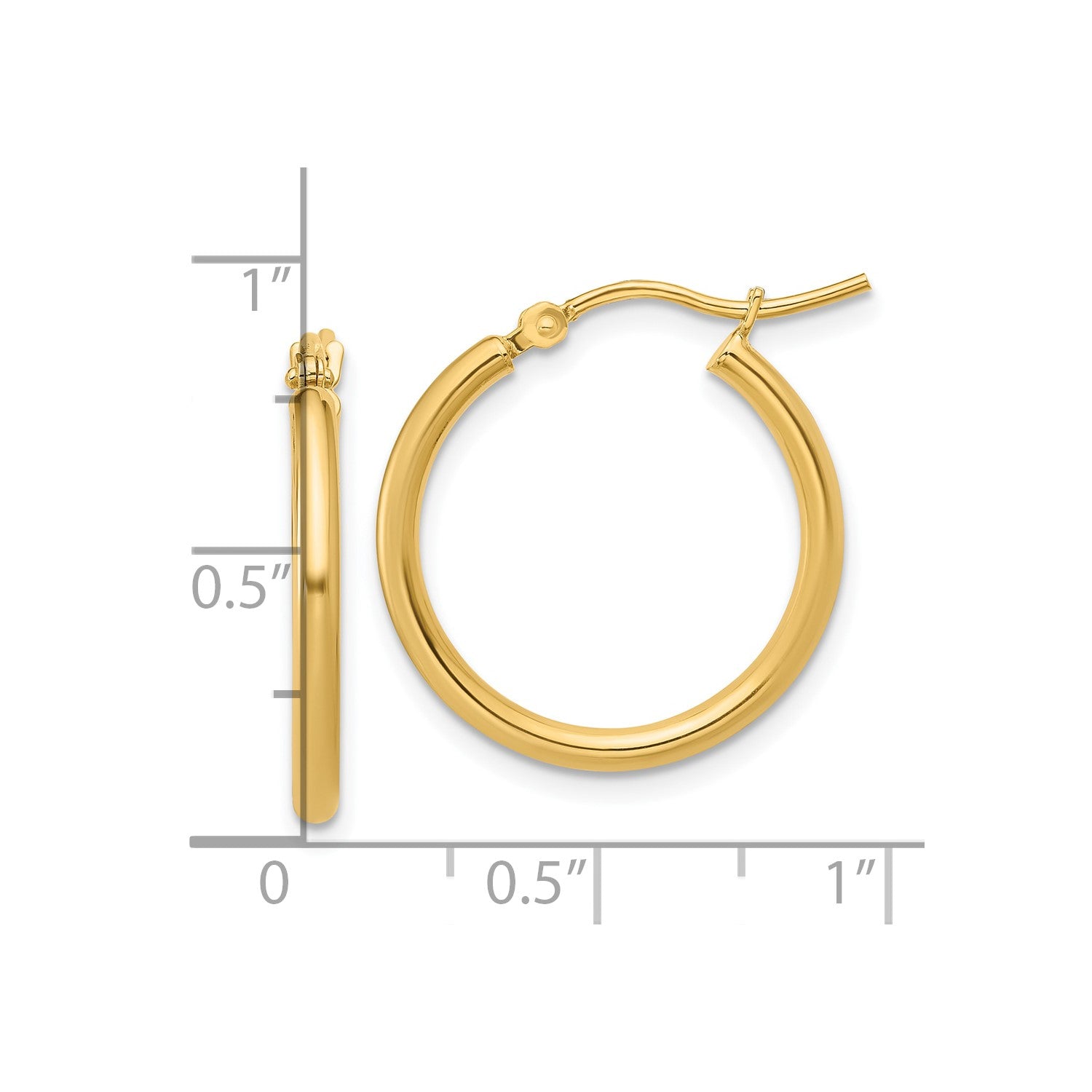 14k Yellow Gold High Polish Hoop Earrings, 2x20mm fine designer jewelry for men and women