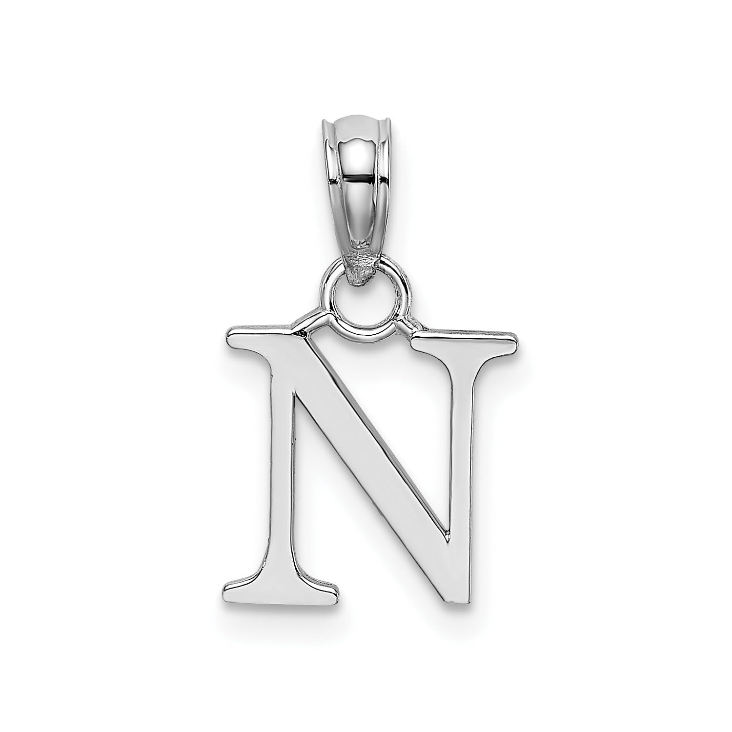 14K White Gold Block Font Letter Initial Pendant, 12x13mm