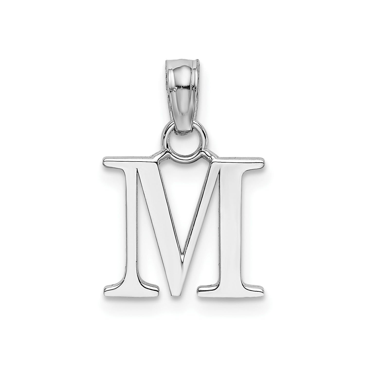 14K White Gold Block Font Letter Initial Pendant, 12x13mm