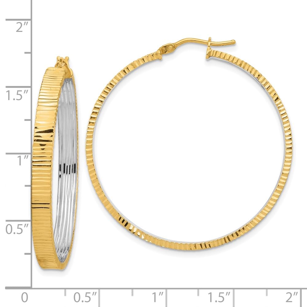 14K Yellow Gold Two-Tone Textured Hoop Earrings, 40mm, Diamond-Cut Design