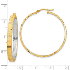 14K Yellow Gold Two-Tone Textured Hoop Earrings, 40mm, Diamond-Cut Design