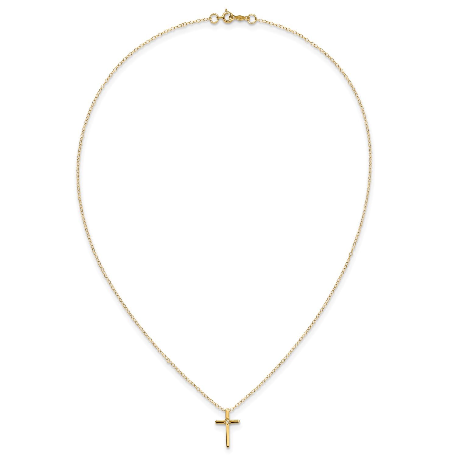 Jewelry Affairs 14k Yellow Gold Diamond Cross Pendant Necklace, 15 Inch Chain, 0.01ct