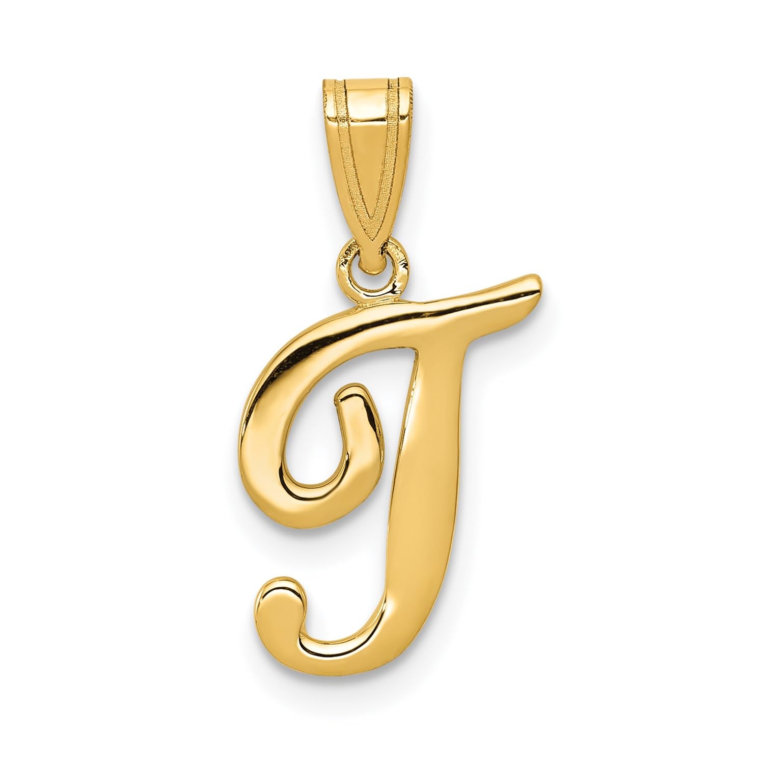 14K Yellow Gold Script Font Initial Monogram Pendant, 13mm