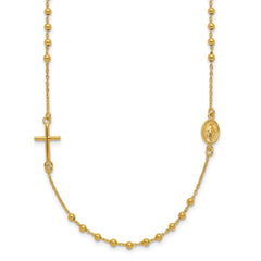 Jewelry Affairs 14K Yellow Gold Religious Rosary Necklace with Cross and Medallion, 16 inches