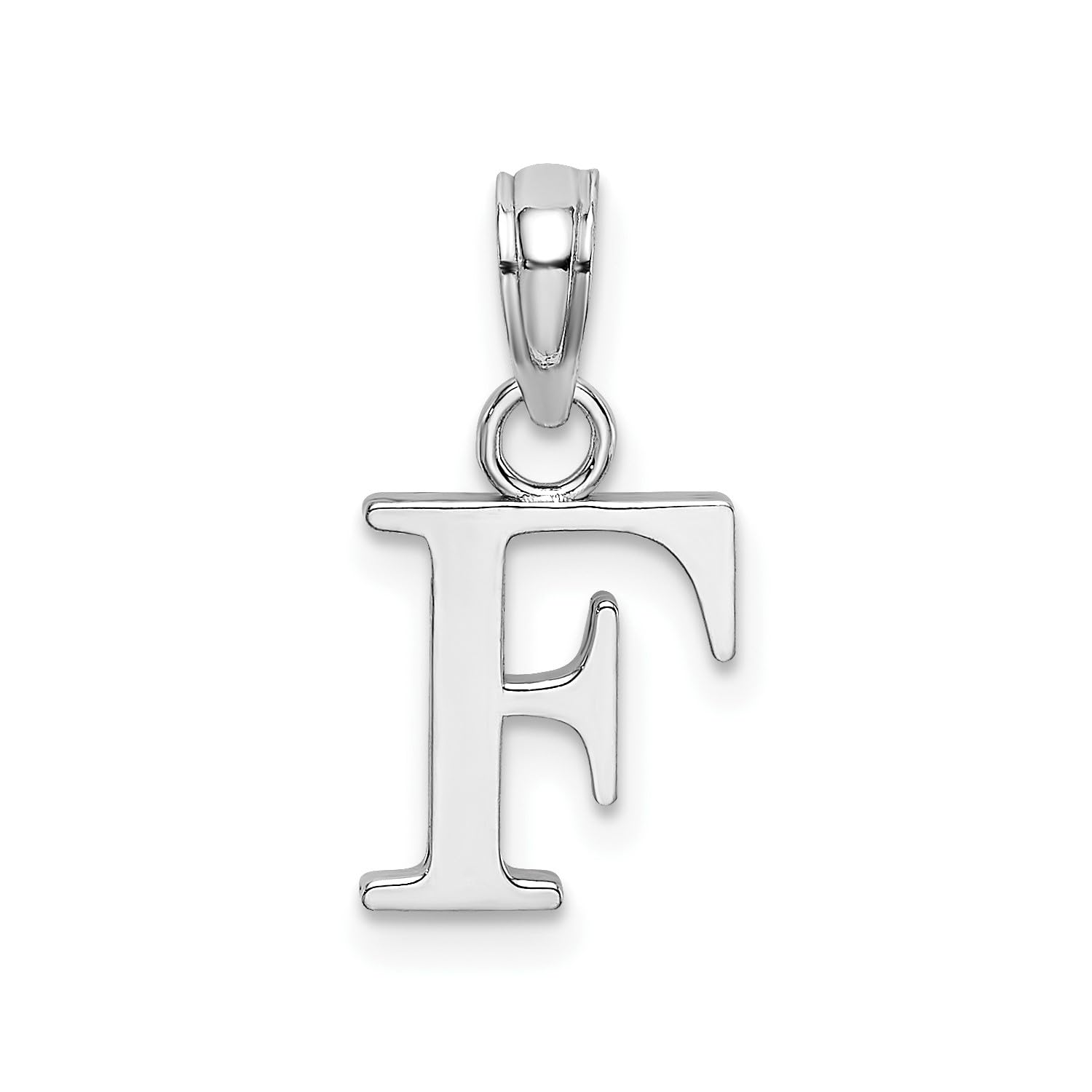 14K White Gold Block Font Letter Initial Pendant, 12x13mm