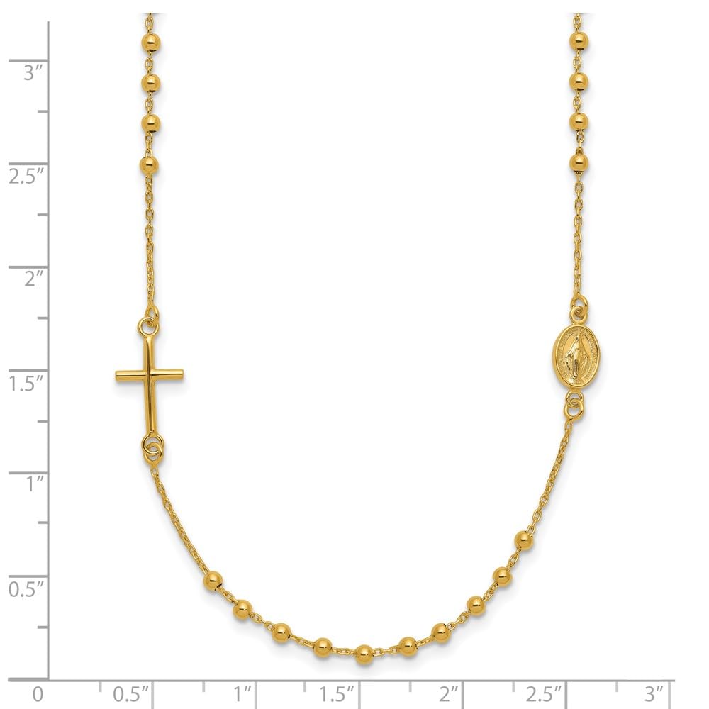 Jewelry Affairs 14K Yellow Gold Religious Rosary Necklace with Cross and Medallion, 16 inches