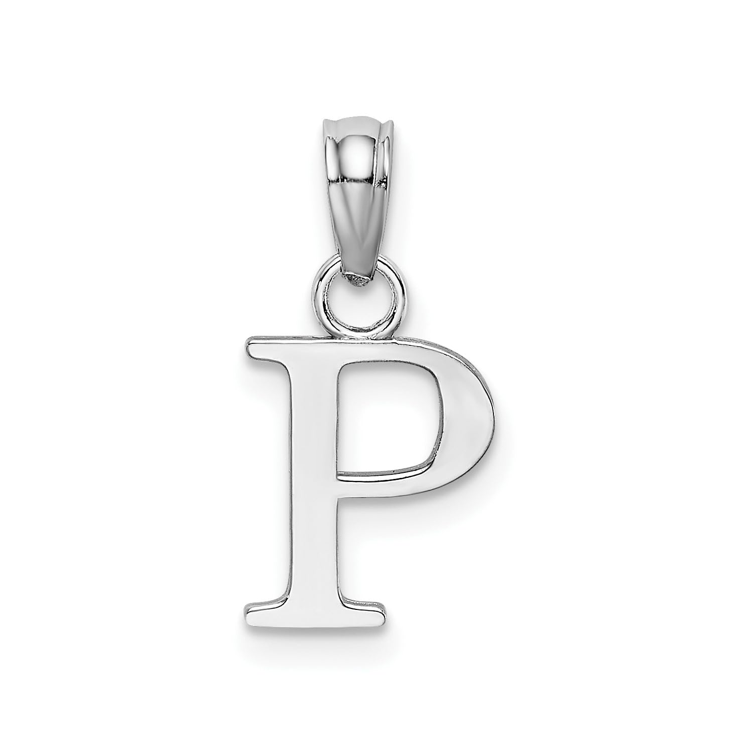 14K White Gold Block Font Letter Initial Pendant, 12x13mm