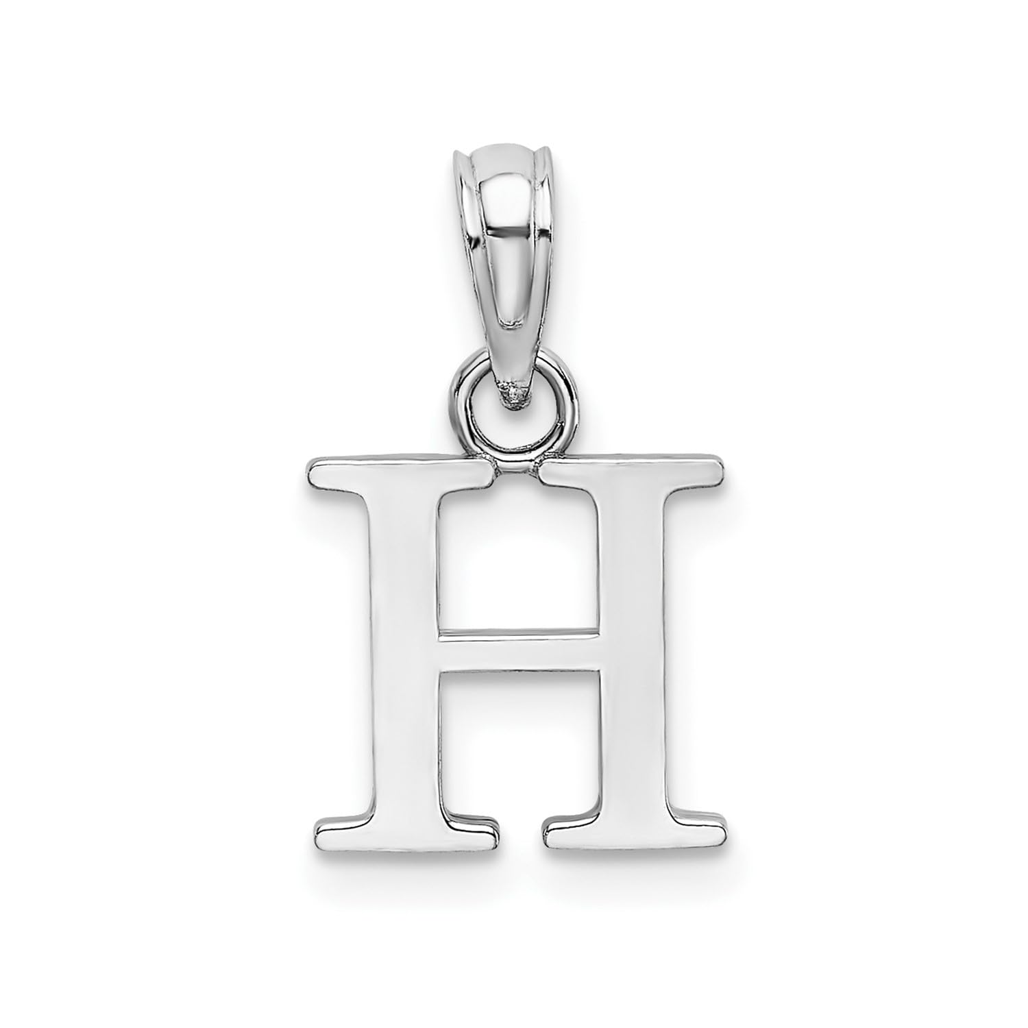 14K White Gold Block Font Letter Initial Pendant, 12x13mm