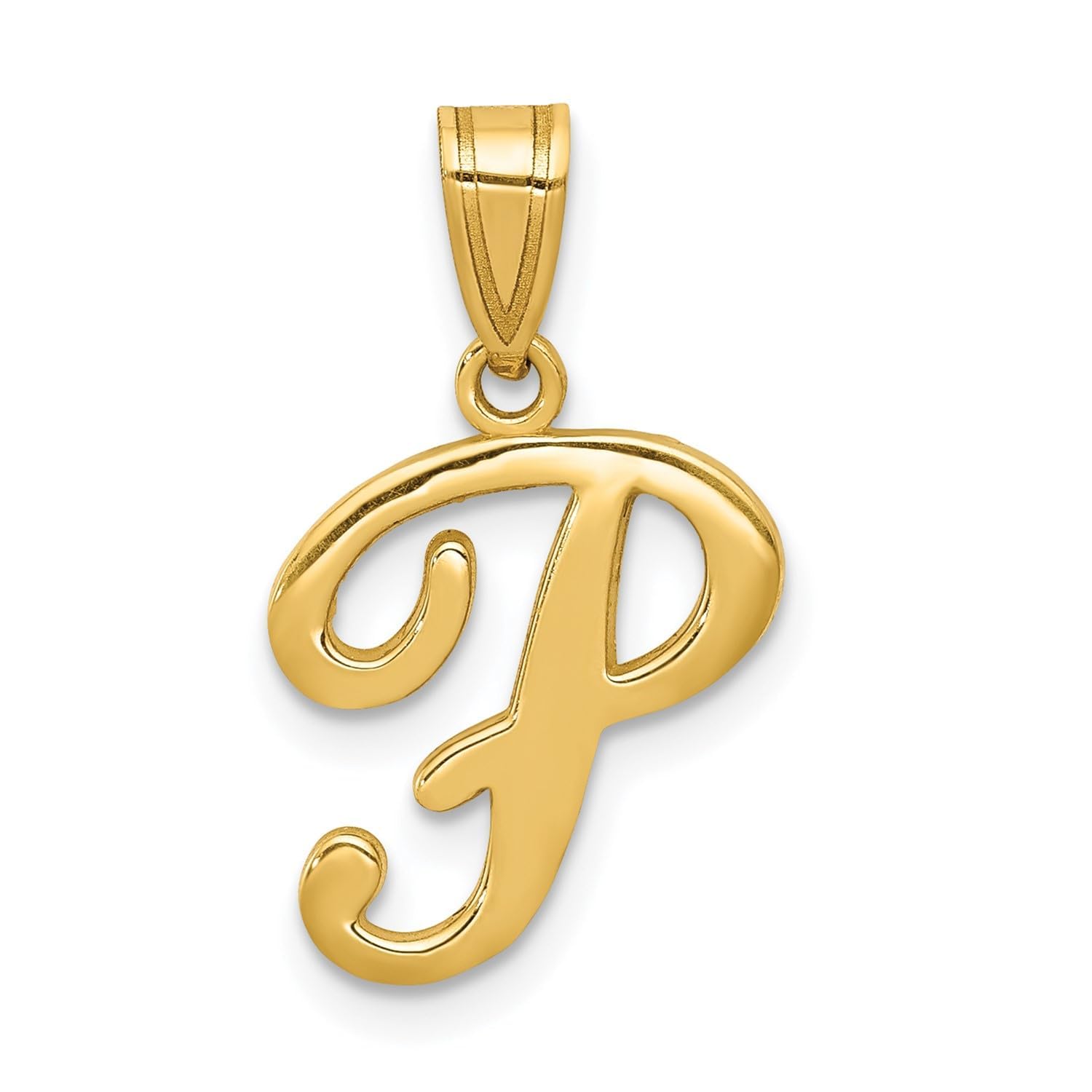 14K Yellow Gold Script Font Initial Monogram Pendant, 13mm