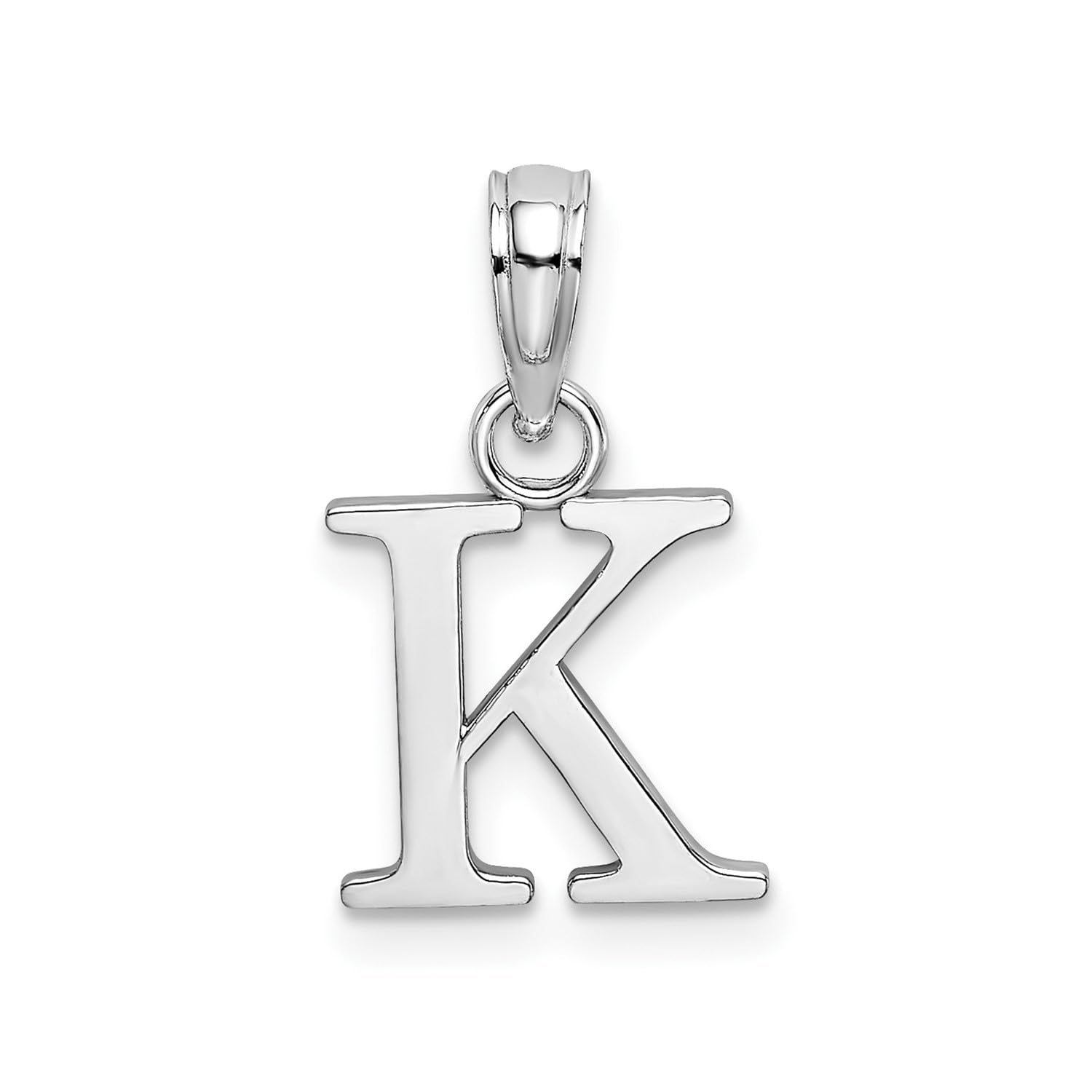 14K White Gold Block Font Letter Initial Pendant, 12x13mm