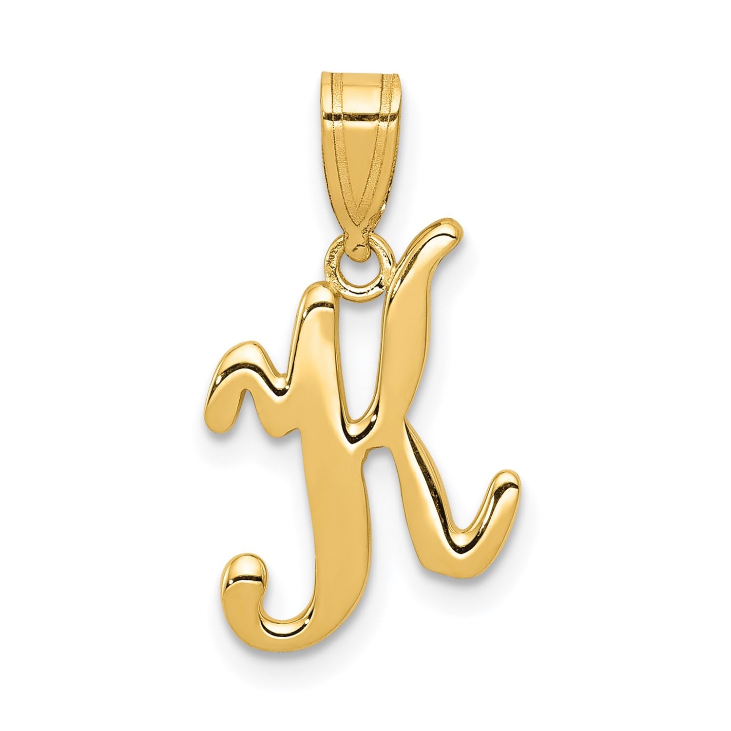 14K Yellow Gold Script Font Initial Monogram Pendant, 13mm