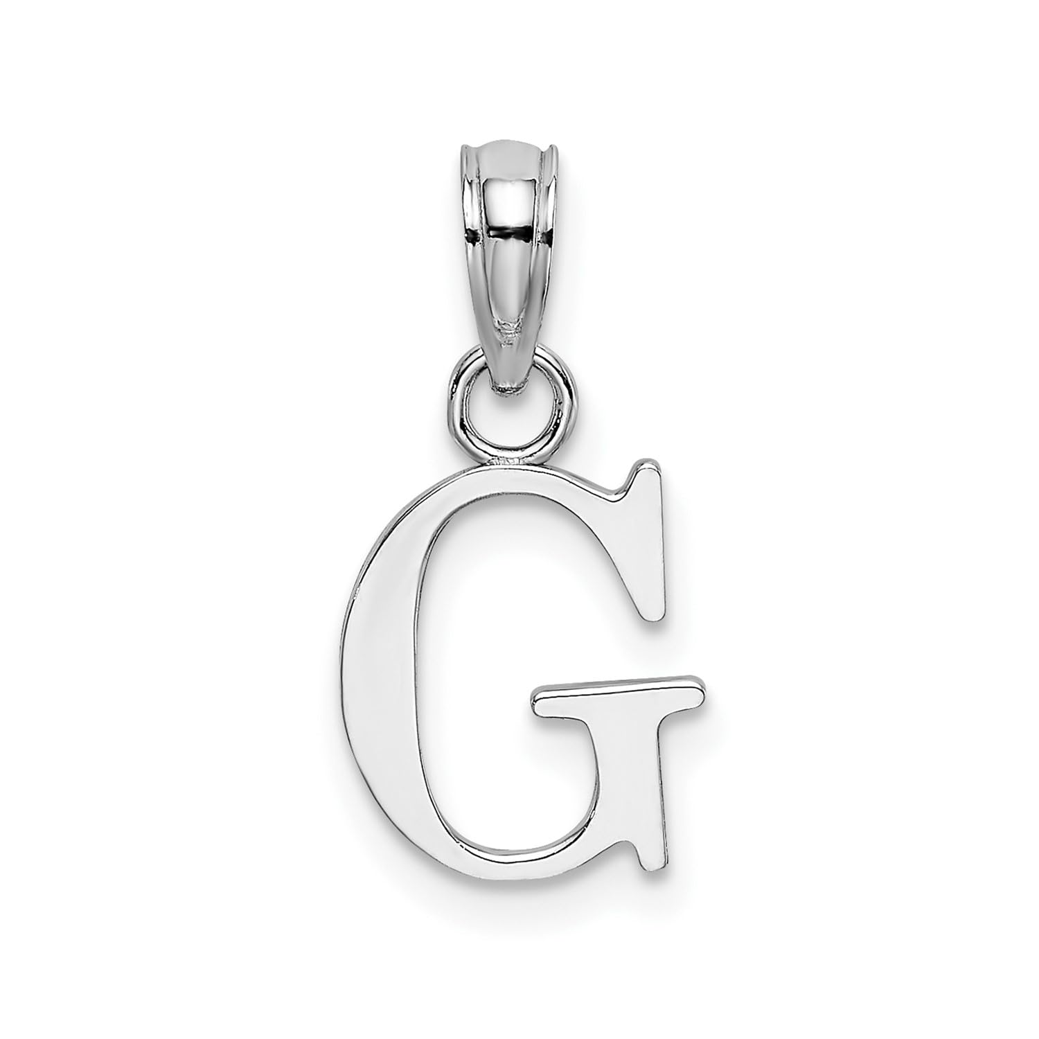 14K White Gold Block Font Letter Initial Pendant, 12x13mm