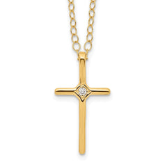 Jewelry Affairs 14k Yellow Gold Diamond Cross Pendant Necklace, 15 Inch Chain, 0.01ct