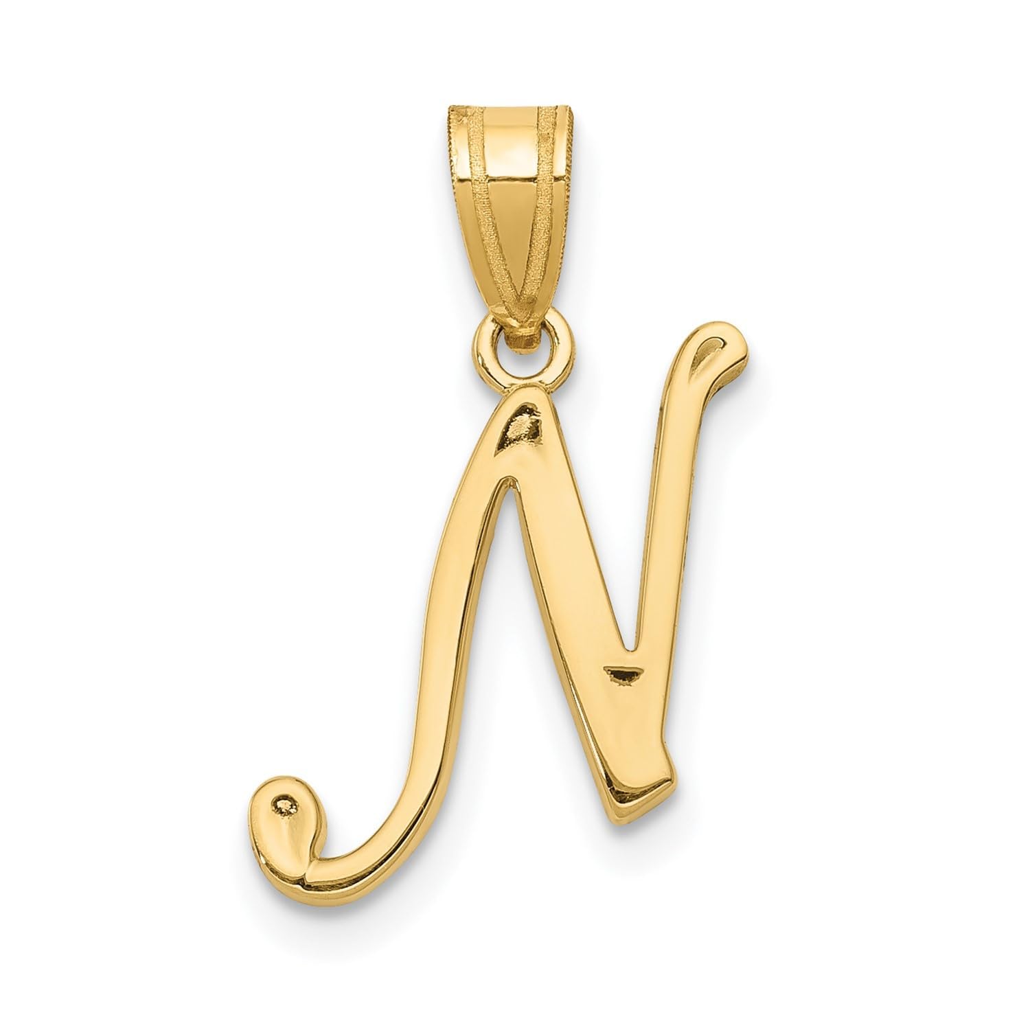 14K Yellow Gold Script Font Initial Monogram Pendant, 13mm