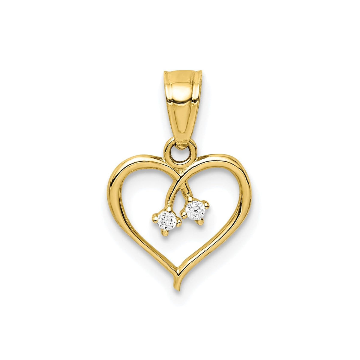 Jewelry Affairs 10K Yellow Gold CZ Heart Pendant Charm, 11x10mm