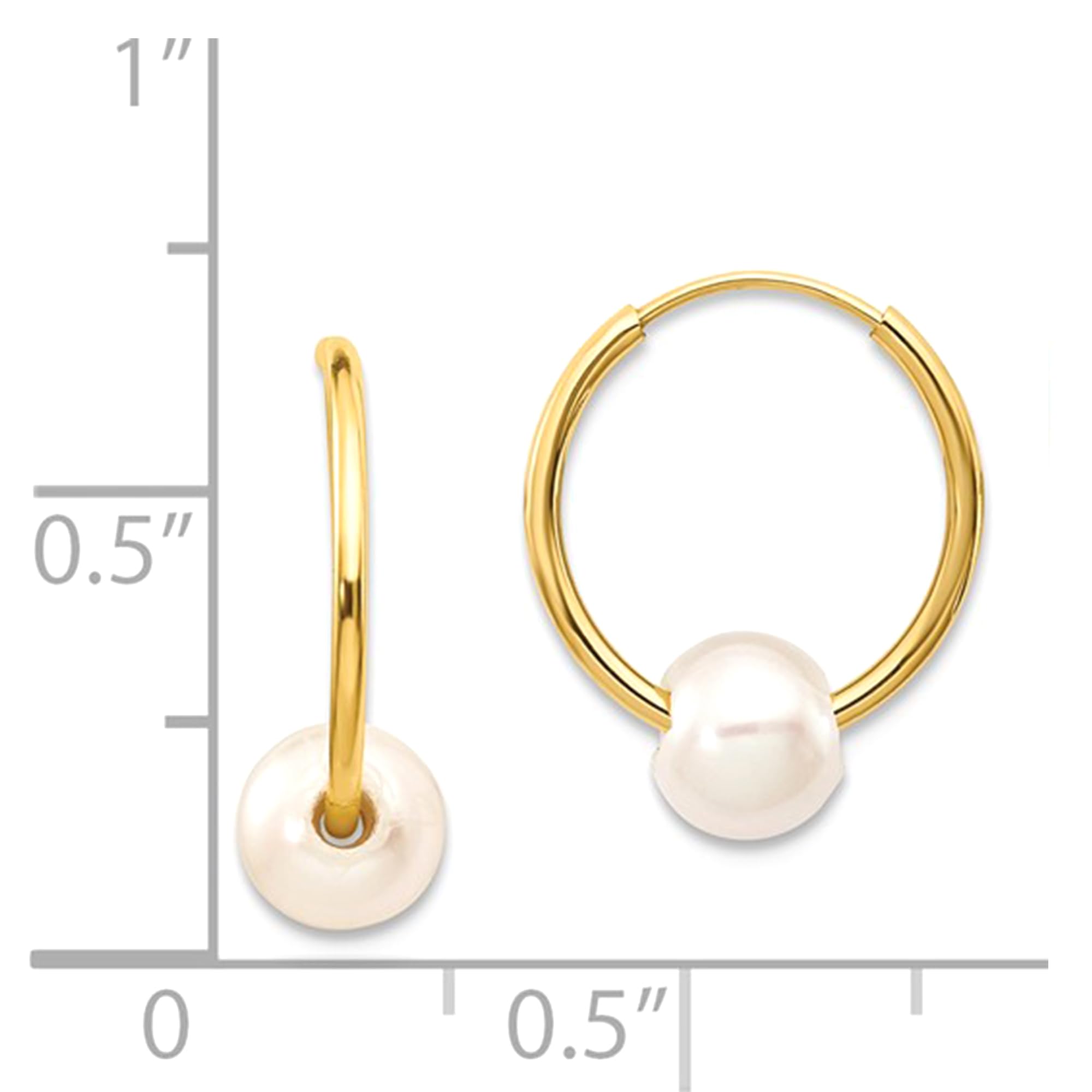 14k Real Yellow Gold 5.5 mm White Round Freshwater Cultured Pearl Endless Hoop Earrings fine designer jewelry for men and women