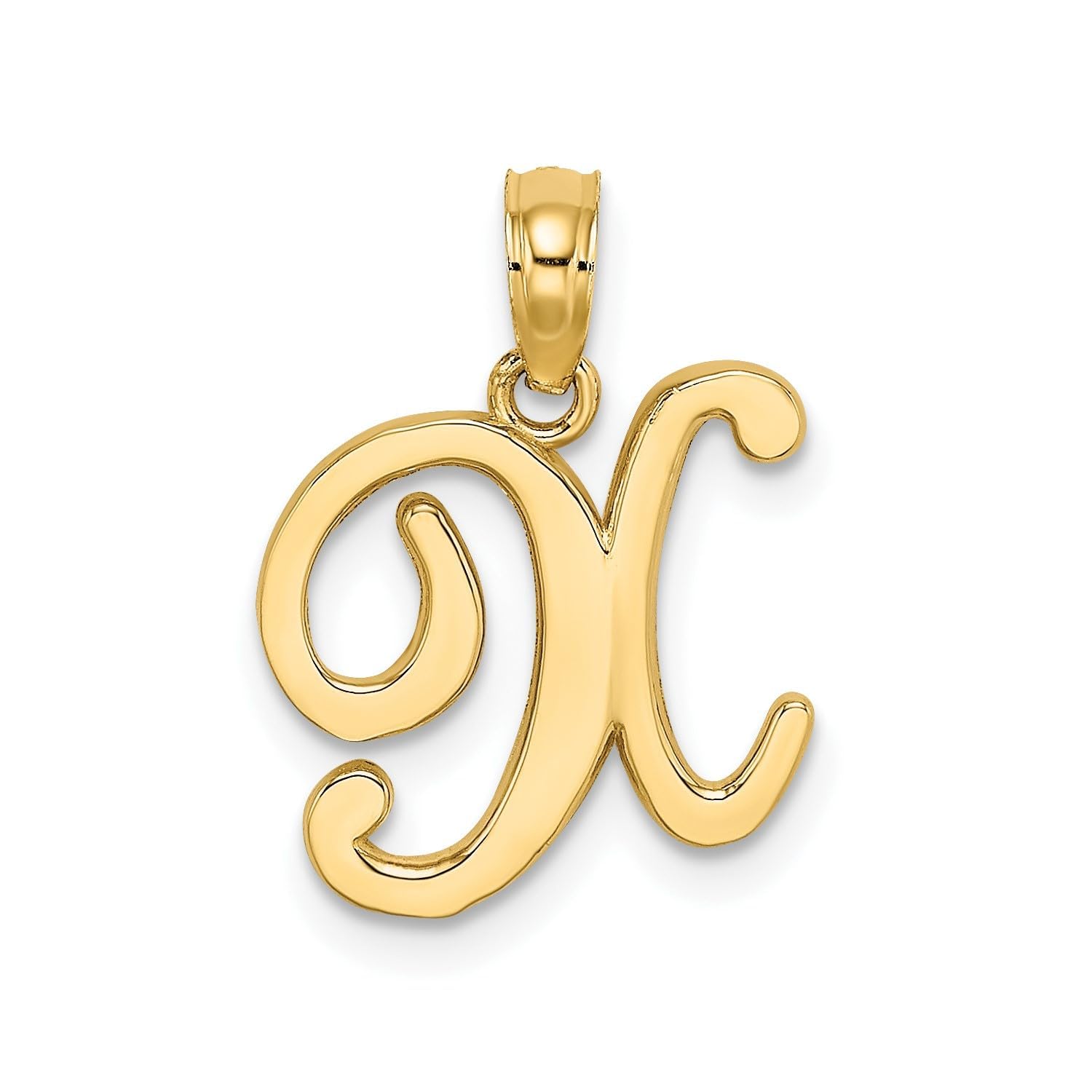 14K Yellow Gold Script Font Initial Monogram Pendant, 13mm