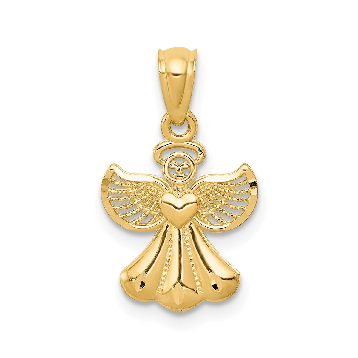 Jewelry Affairs 14k Yellow Gold Angel Pendant with Heart Design, 20x11 mm