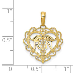 14k Yellow Gold RN Registered Nurse Heart Pendant, 18x18mm