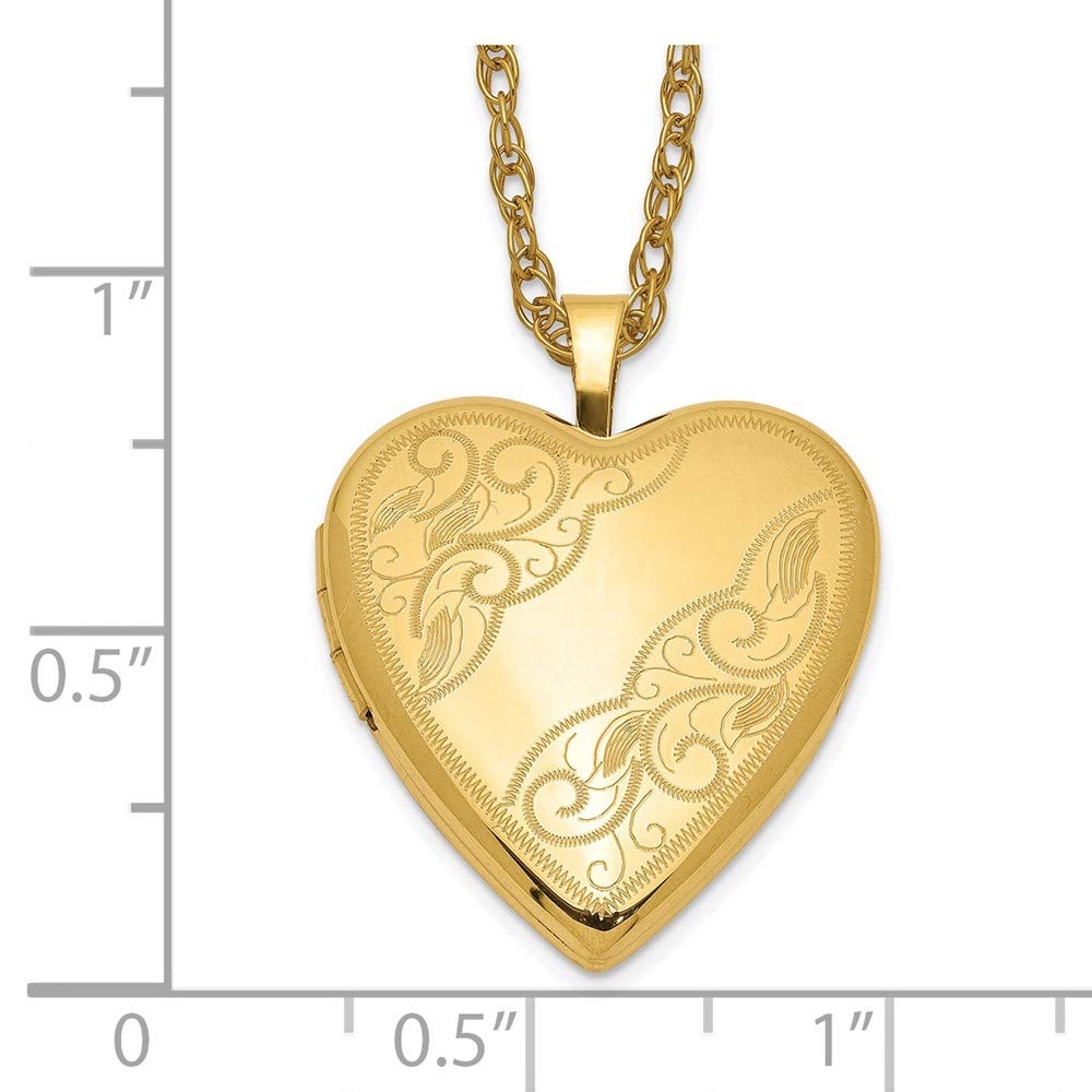 Jewelry Affairs 14k Yellow Gold Filled Engraved Heart Locket Chain Necklace, 18 Inch