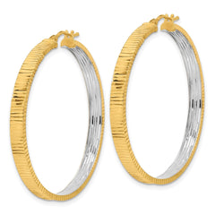 14K Yellow Gold Two-Tone Textured Hoop Earrings, 40mm, Diamond-Cut Design